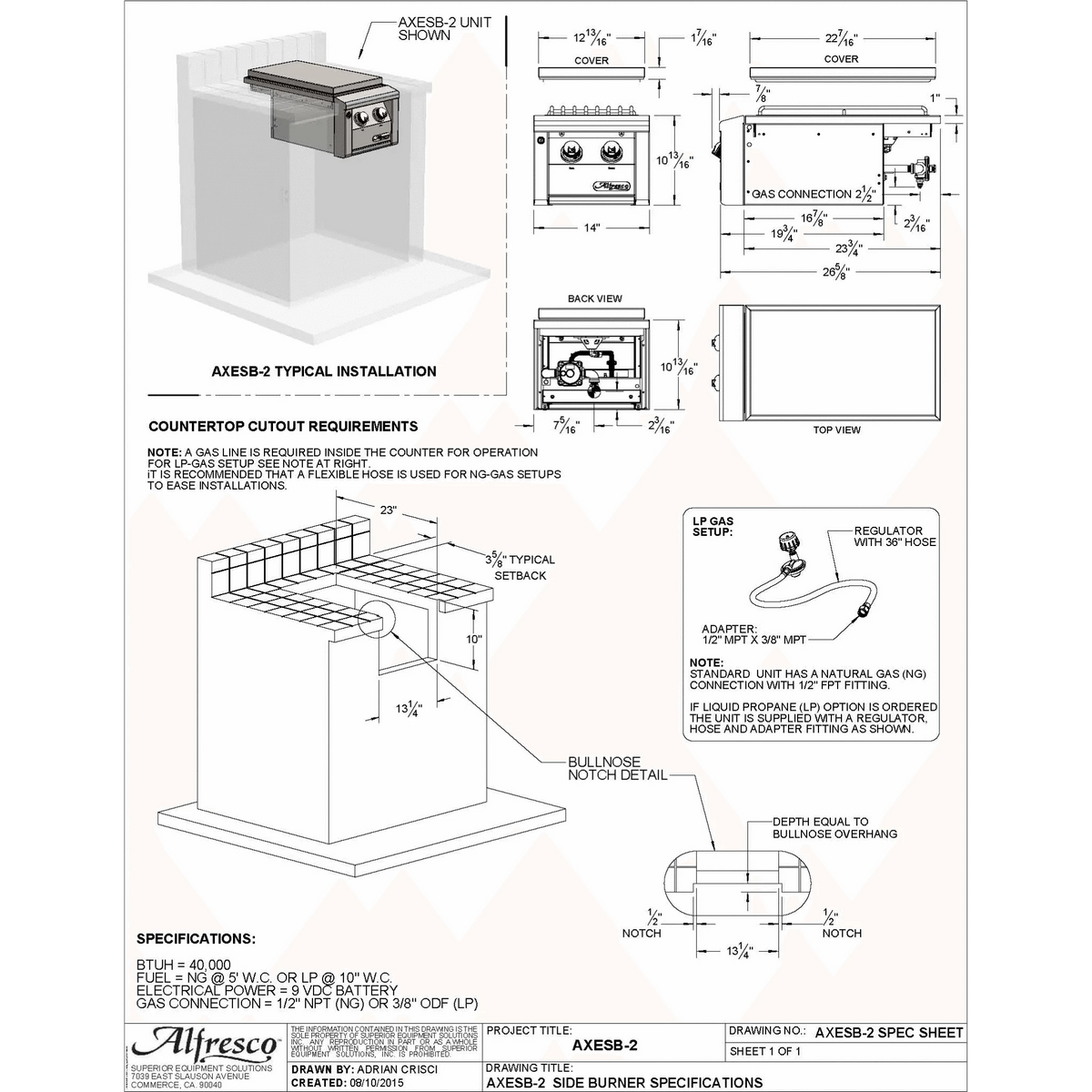 Alfresco 14" Built-In 2 Burner Unit-Natural Gas