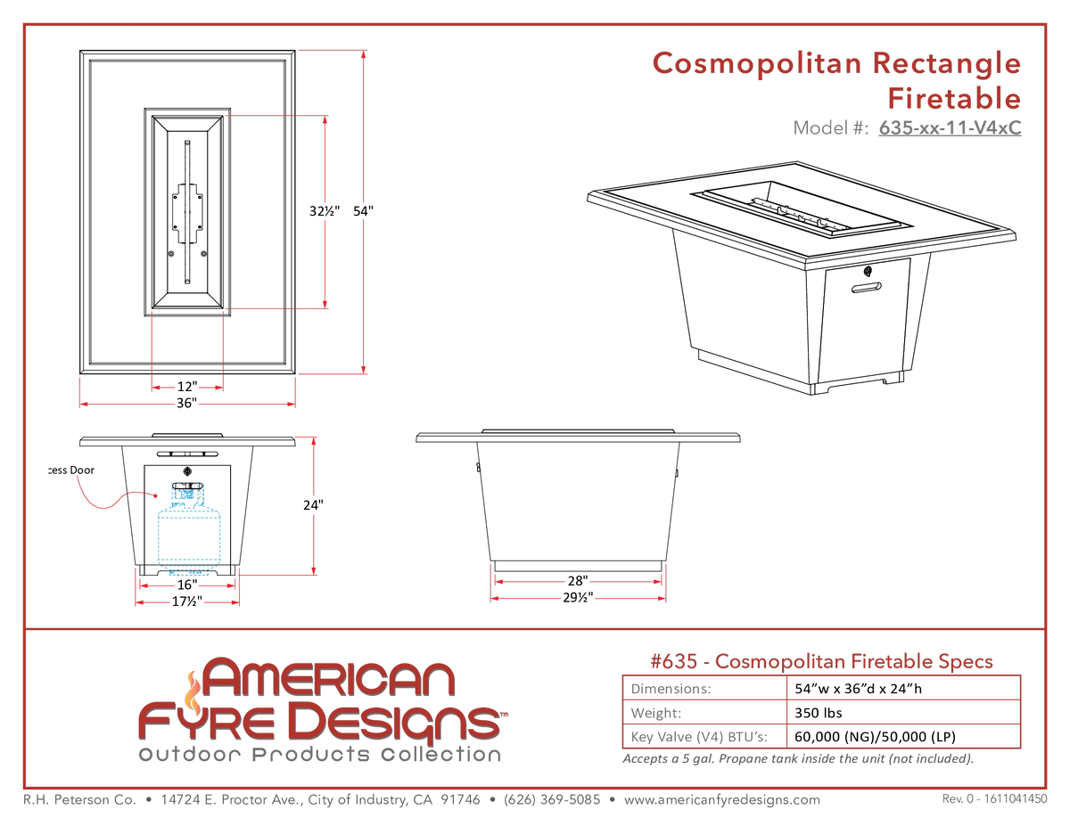American Fyre Designs Cosmopolitan Rectangle Fire Table-Natural Gas