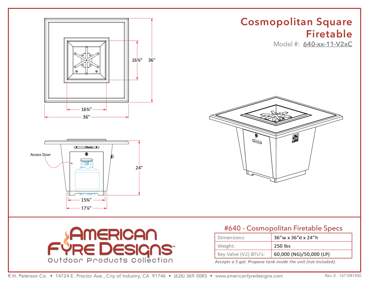 American Fyre Designs Cosmopolitan Square Fire Table-Natural Gas