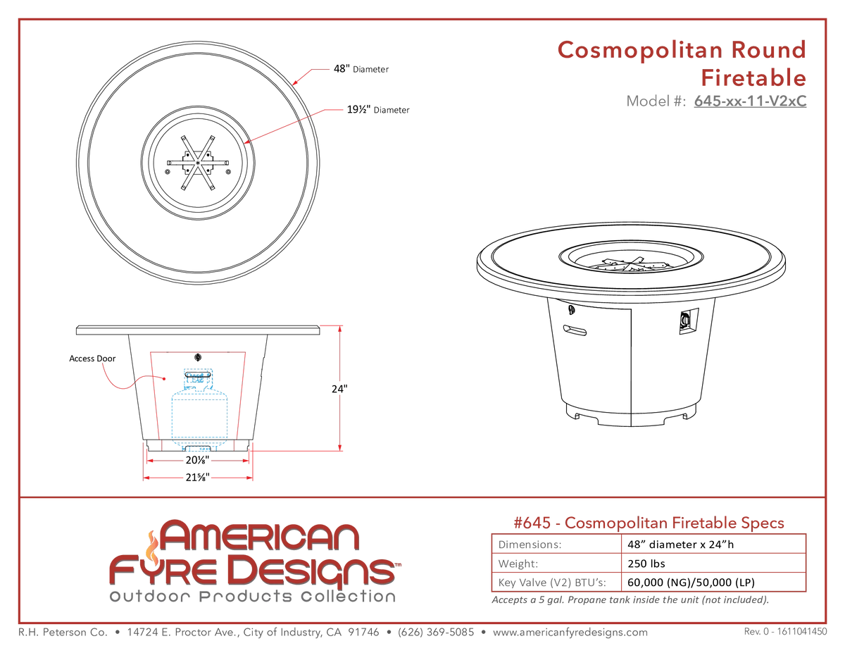 American Fyre Designs Cosmopolitan Round Fire Table-Natural Gas
