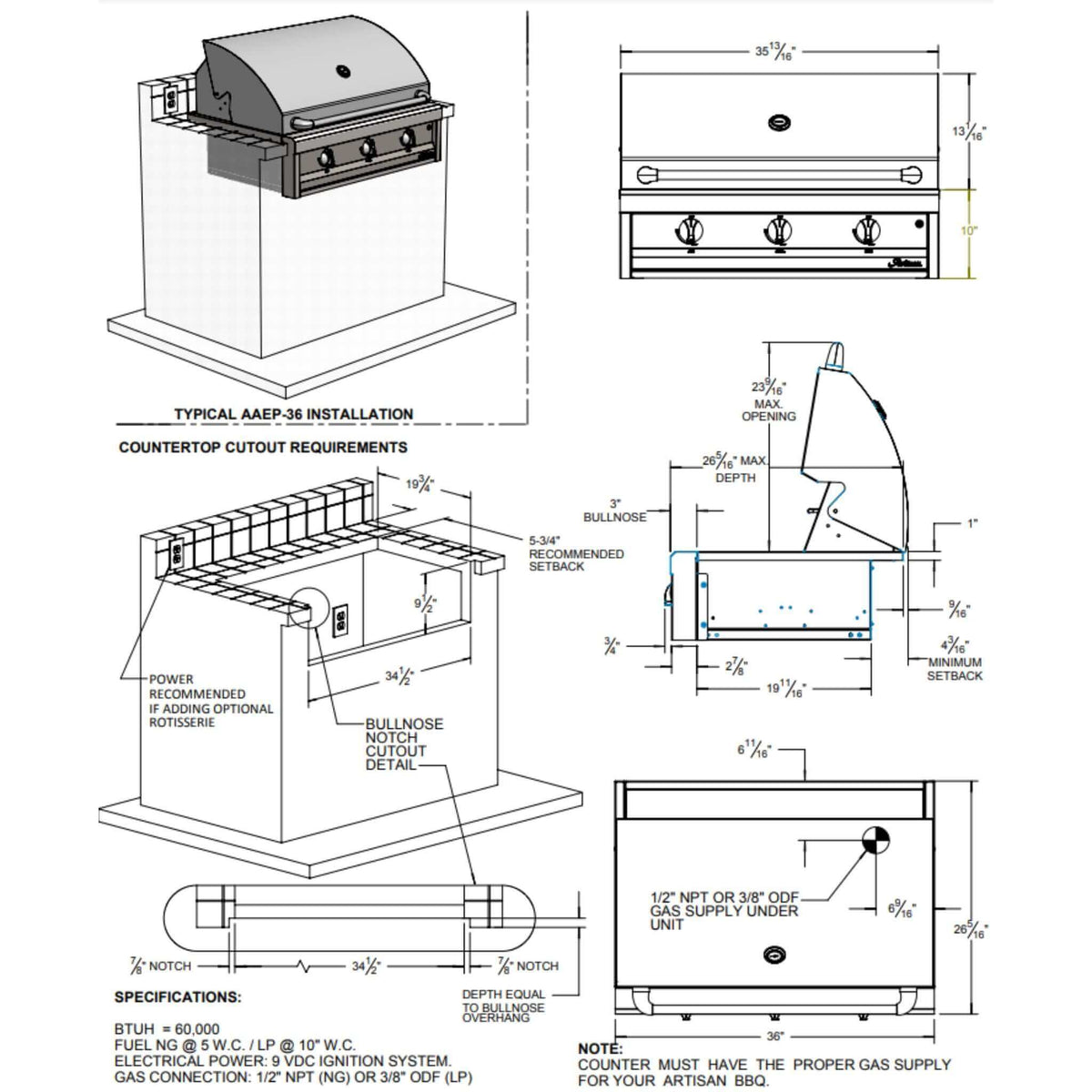 Artisan 36" American Eagle Series Freestanding Grill-Liquid Propane