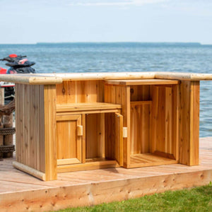 Dundalk LeisureCraft Canadian Timber Tropical Paradise Tiki Bar-2 Door Cabinet & Fridge Opening