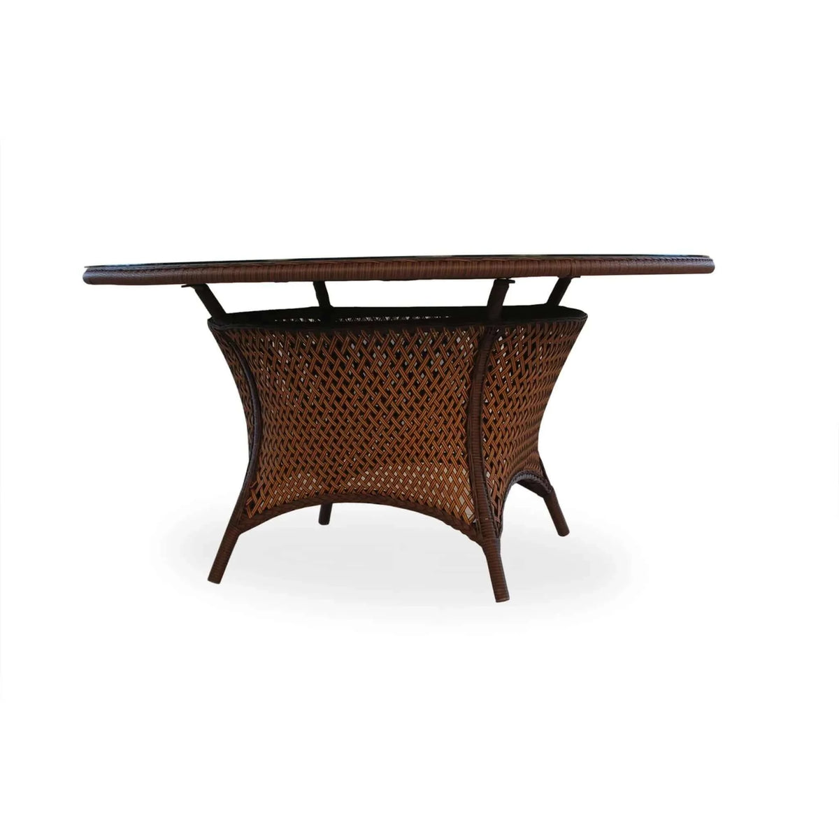 Lloyd Flanders Grand Traverse 60in Round Umbrella Dining Table-Caramel Sunloom Vinyl