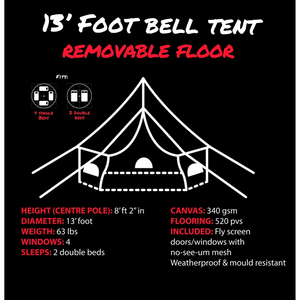 Psyclone 13' Foot (4M) Bell Tent-Fixed Floor with Stove Jack Hole