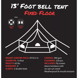 Psyclone 13' Foot (4M) Bell Tent-Fixed Floor with Extra Windows