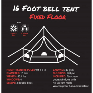 Psyclone 16' Foot (5M) Bell Tent-Fixed Floor with Stove Jack Hole