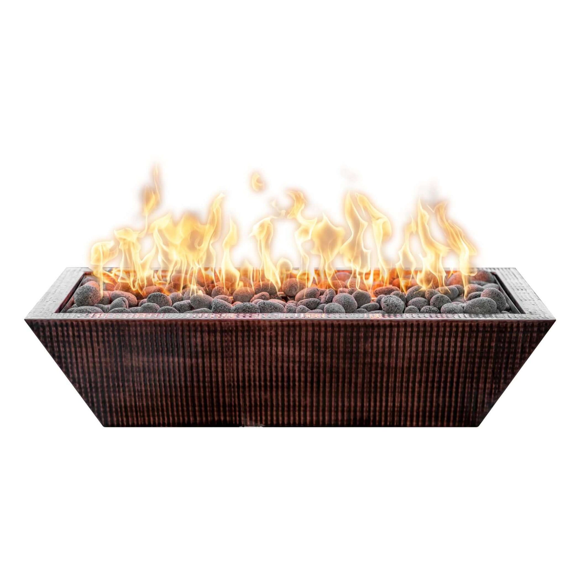 The Outdoor Plus Rectangular Linear Maya Fire Bowl - Copper-Low Voltage Electronic Ignition