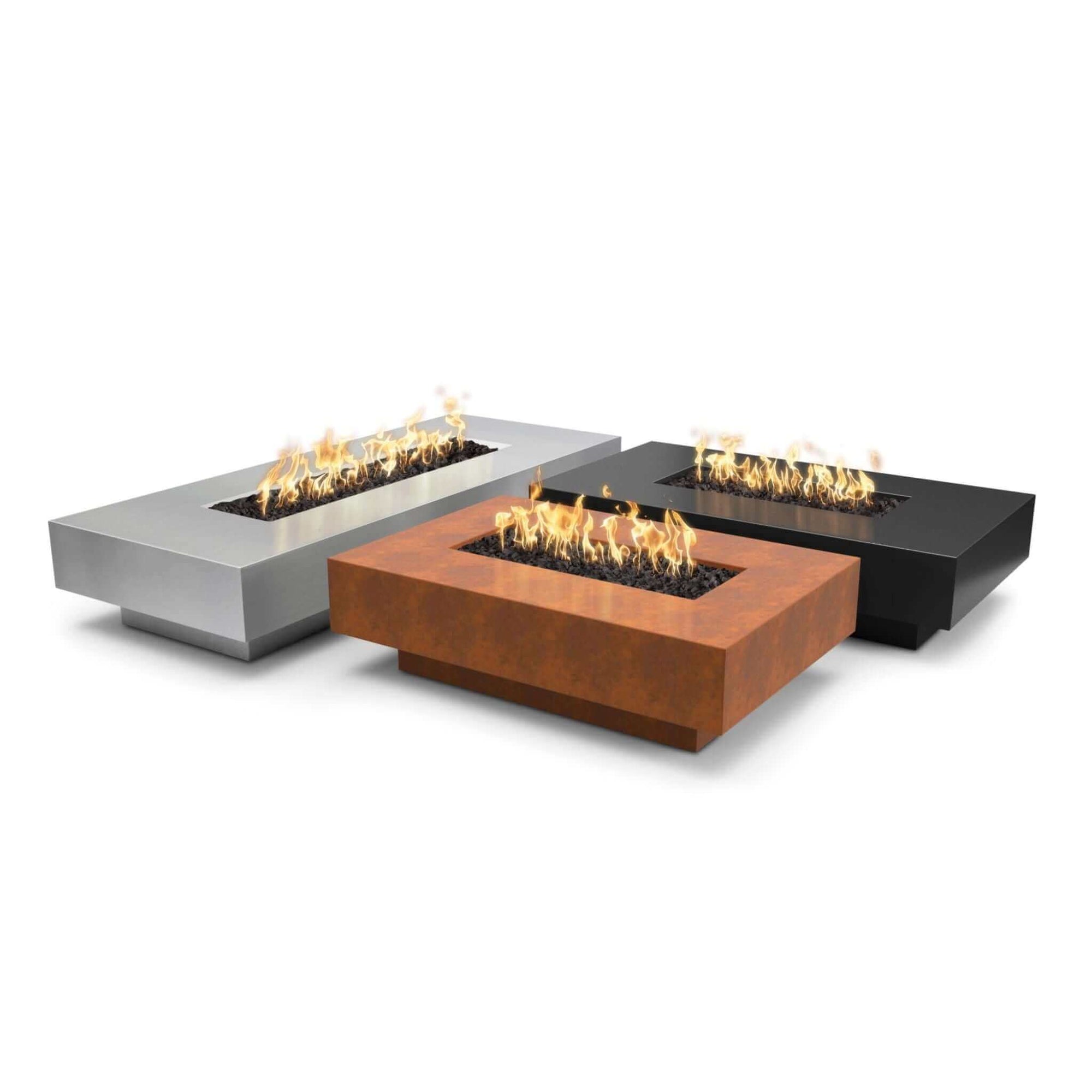 The Outdoor Plus Rectangular Cabo Fire Pit - Stainless Steel-Low Voltage Electronic Ignition