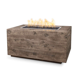 The Outdoor Plus Rectangular Catalina Fire Pit - Wood Grain GFRC Concrete-Match Lit with Flame Sense