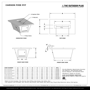 The Outdoor Plus Rectangular Carson Fire Table - Wood Grain GFRC Concrete - 24"-84"