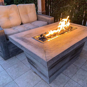 The Outdoor Plus Rectangular Carson Fire Table - Wood Grain GFRC Concrete - 24"-84"