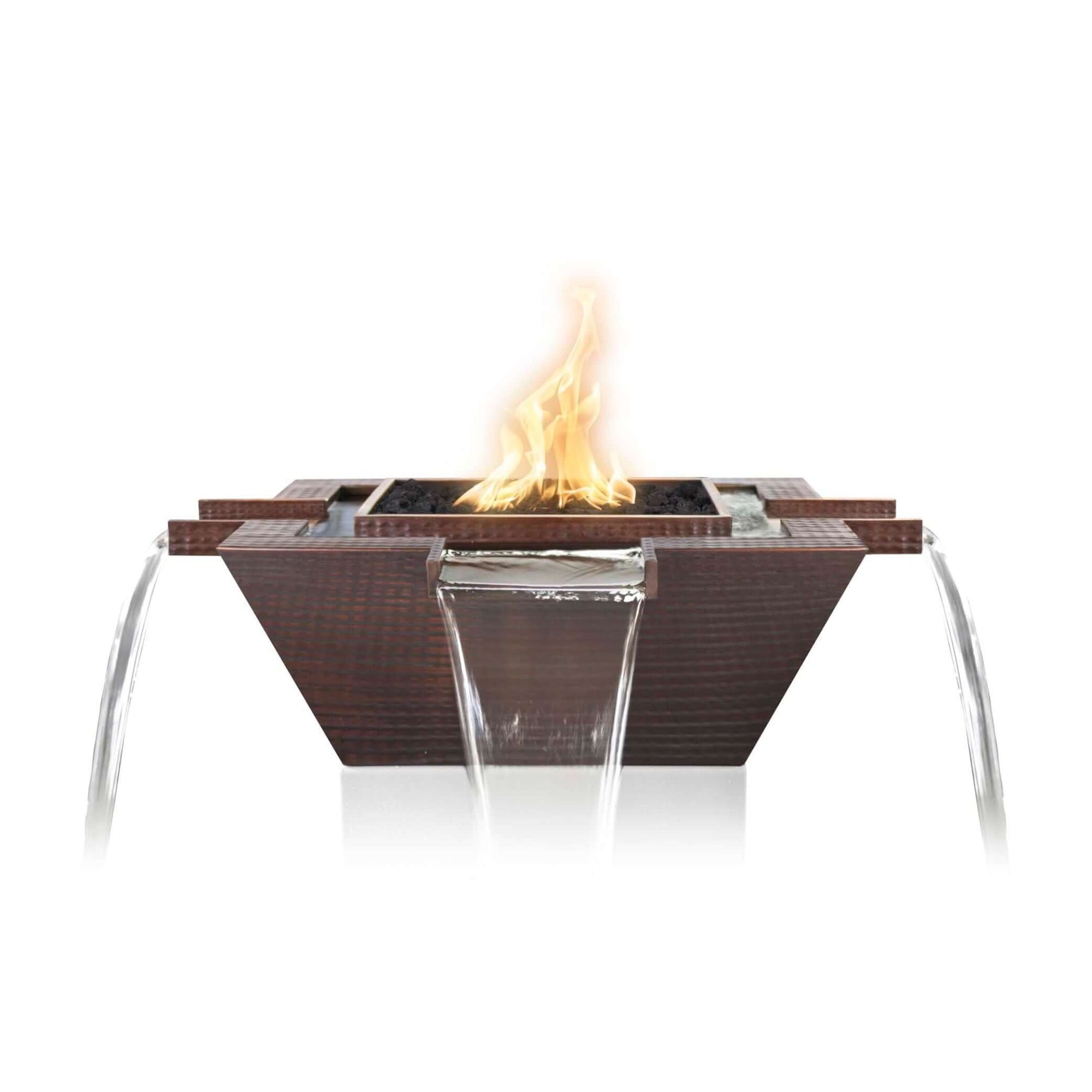 The Outdoor Plus Square Maya Fire & Water Bowl - Copper-Low Voltage Electronic Ignition