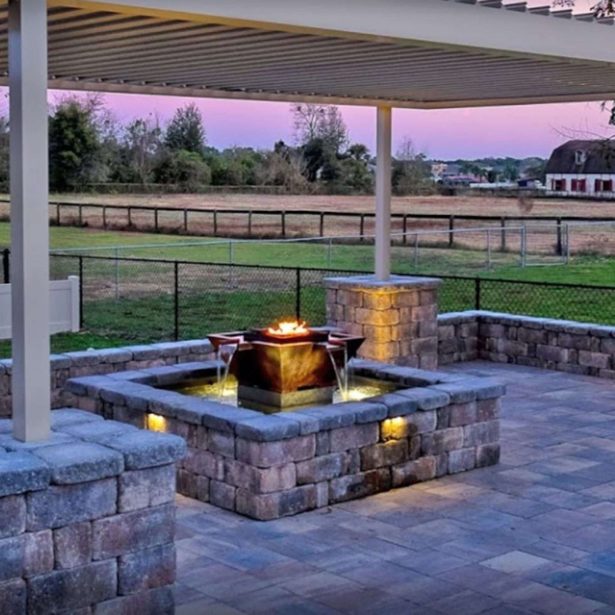 The Outdoor Plus Square Olympian Fire & Water Fountain - Copper-Natural Gas